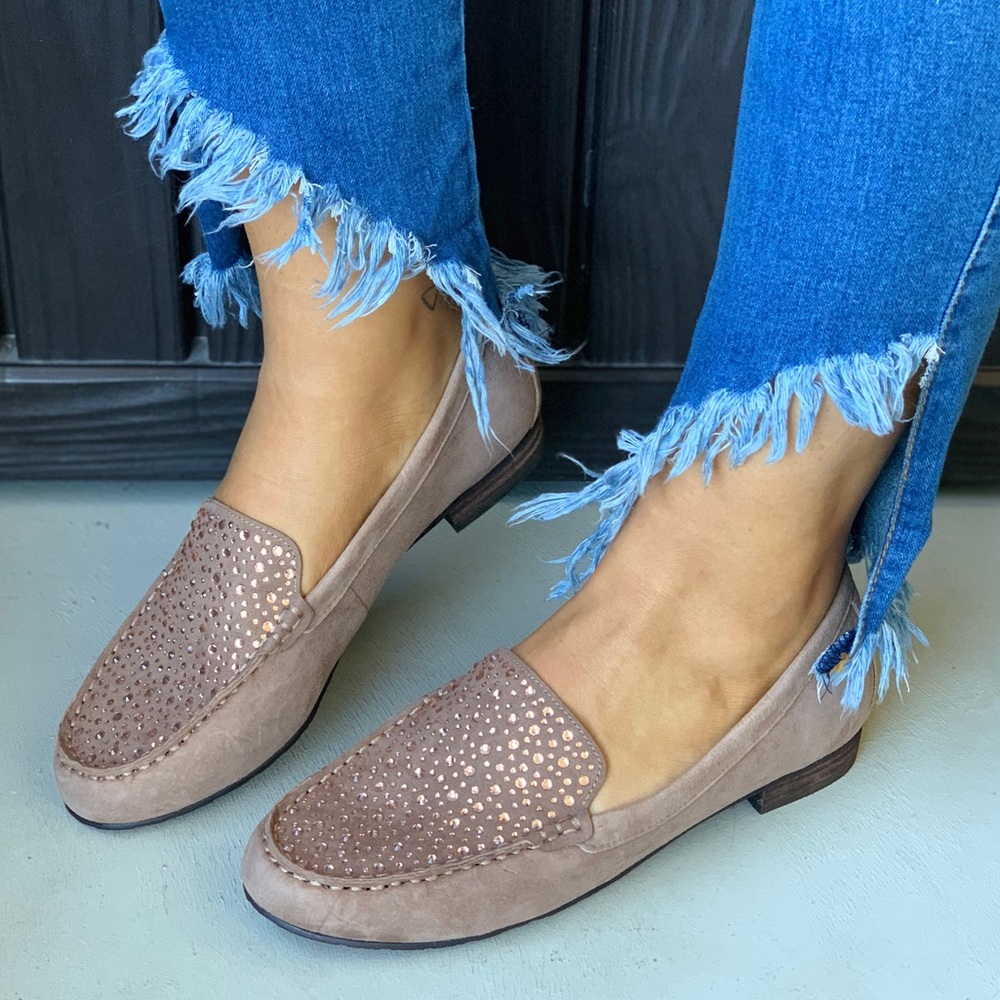 Leather Embellished Sparkle Moccasin Loafers - Picture 2 of 4